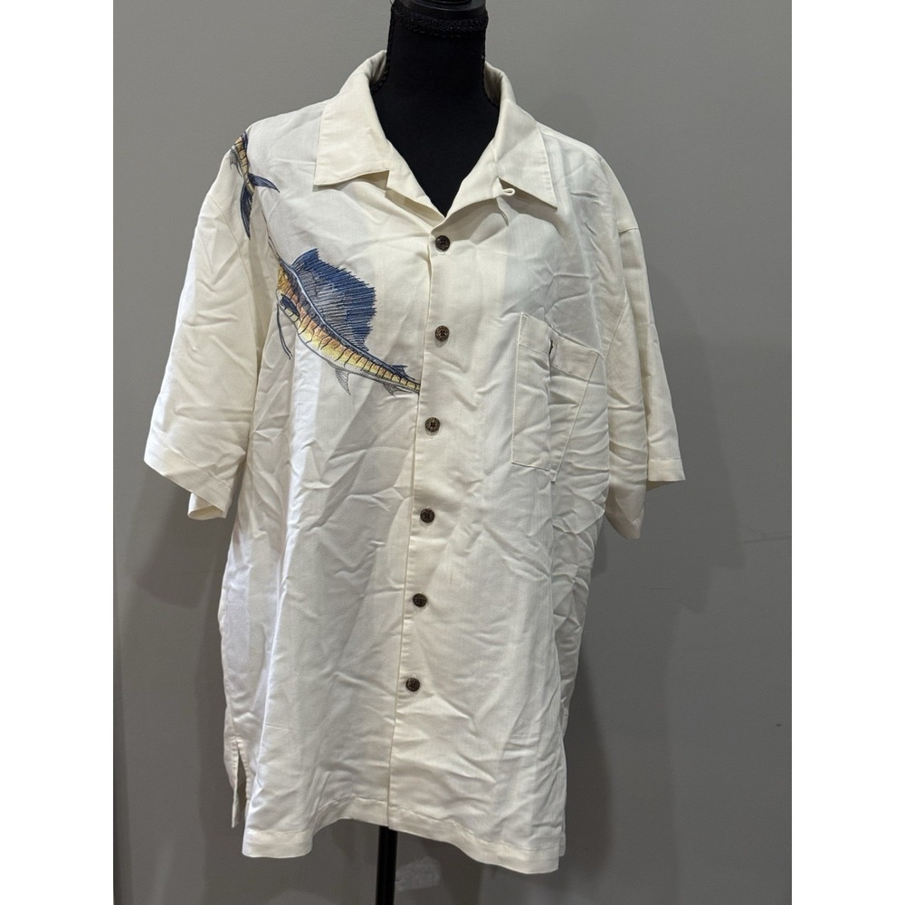Vtg Hook & Tackle Marlin Embroidered Camp Shirt XL Limited Edition Angler‎ Chic